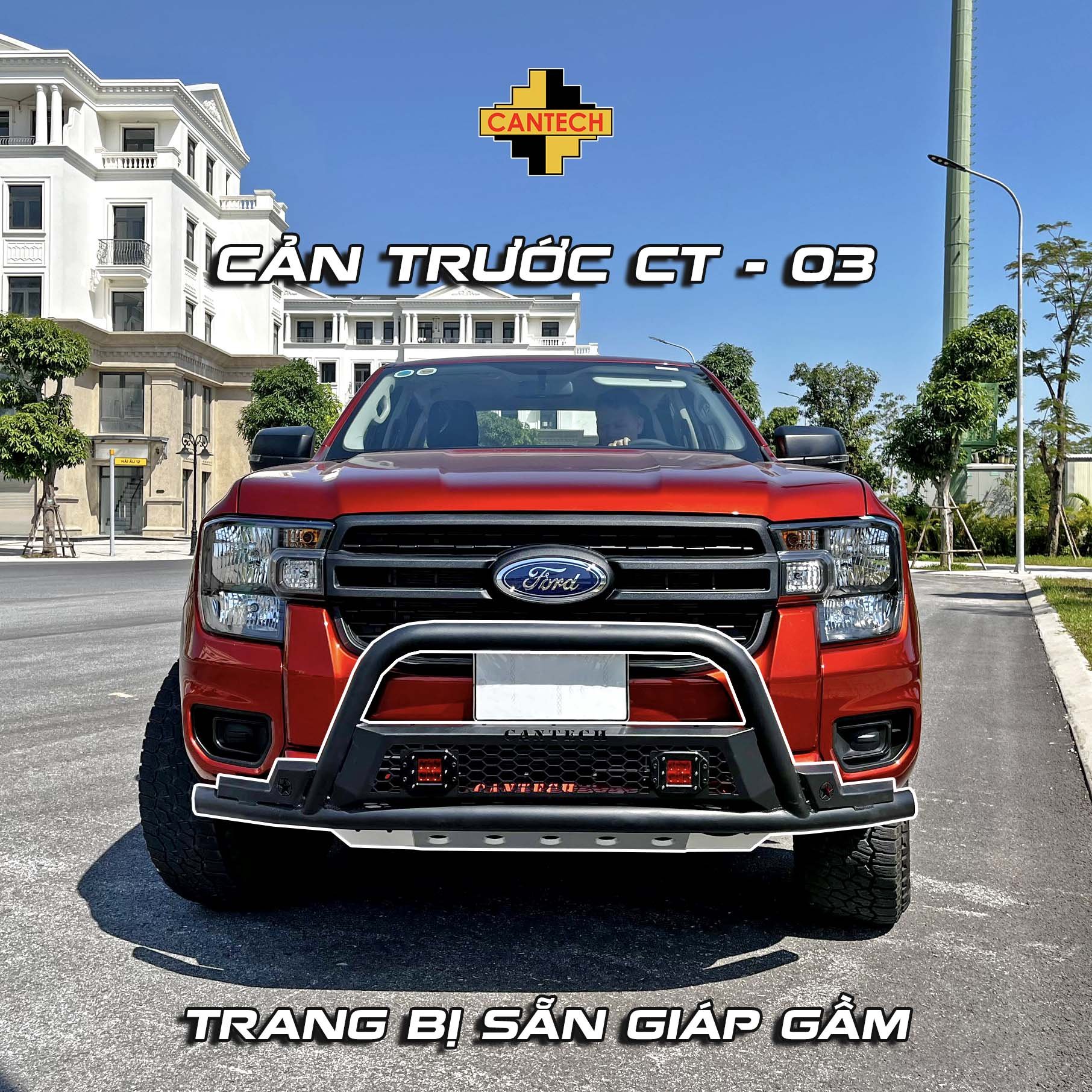 Cản trước Cantech chữ U có lưới Ranger 2023